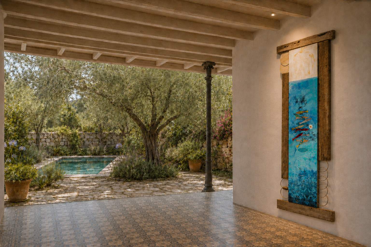 Obra de Cabrera expuesta en la tercera sala de Domus, abierta al jardín